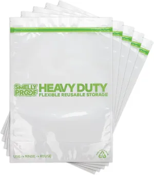 Smelly Proof HEAVY DUTY Reusable STAND-UP Ziplock Bags for Food Storage, USA Made, NO PEVA & BPA FREE, Reusable Freezer Bags, Dishwasher-Safe, Triple Zip, CLEAR 5-mils XXL 2-Gallon 12" x 16" - 5pk