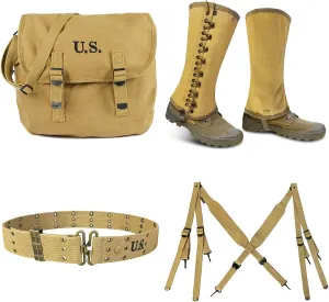 SMONT WW2 US M1936 Canvas Messenger Bag & Gaiters & Suspenders & Pistol Belt