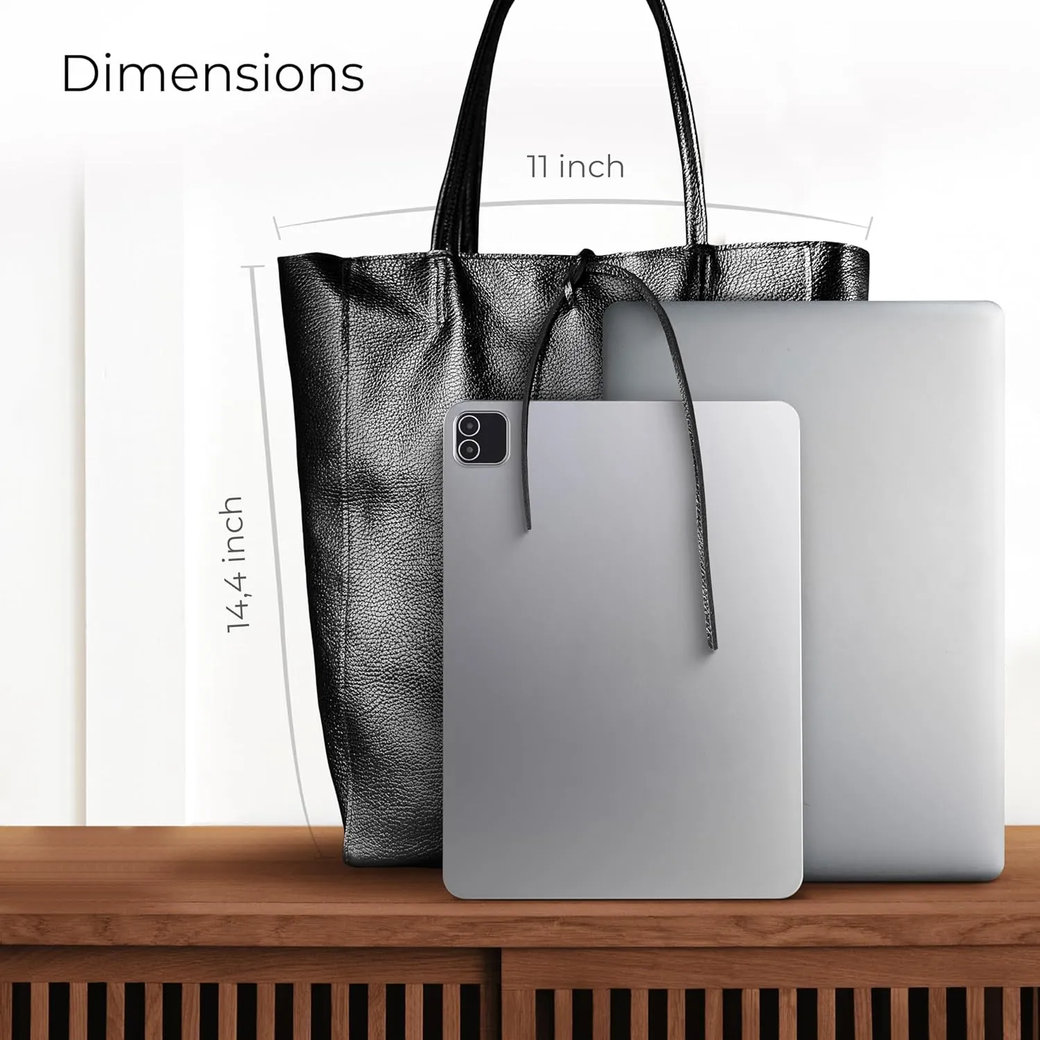 Soft Italian Genuine Calf Leather Metallic Tote Bag | Unstructured Unlined Shopper with Zipper & Inside Pocket