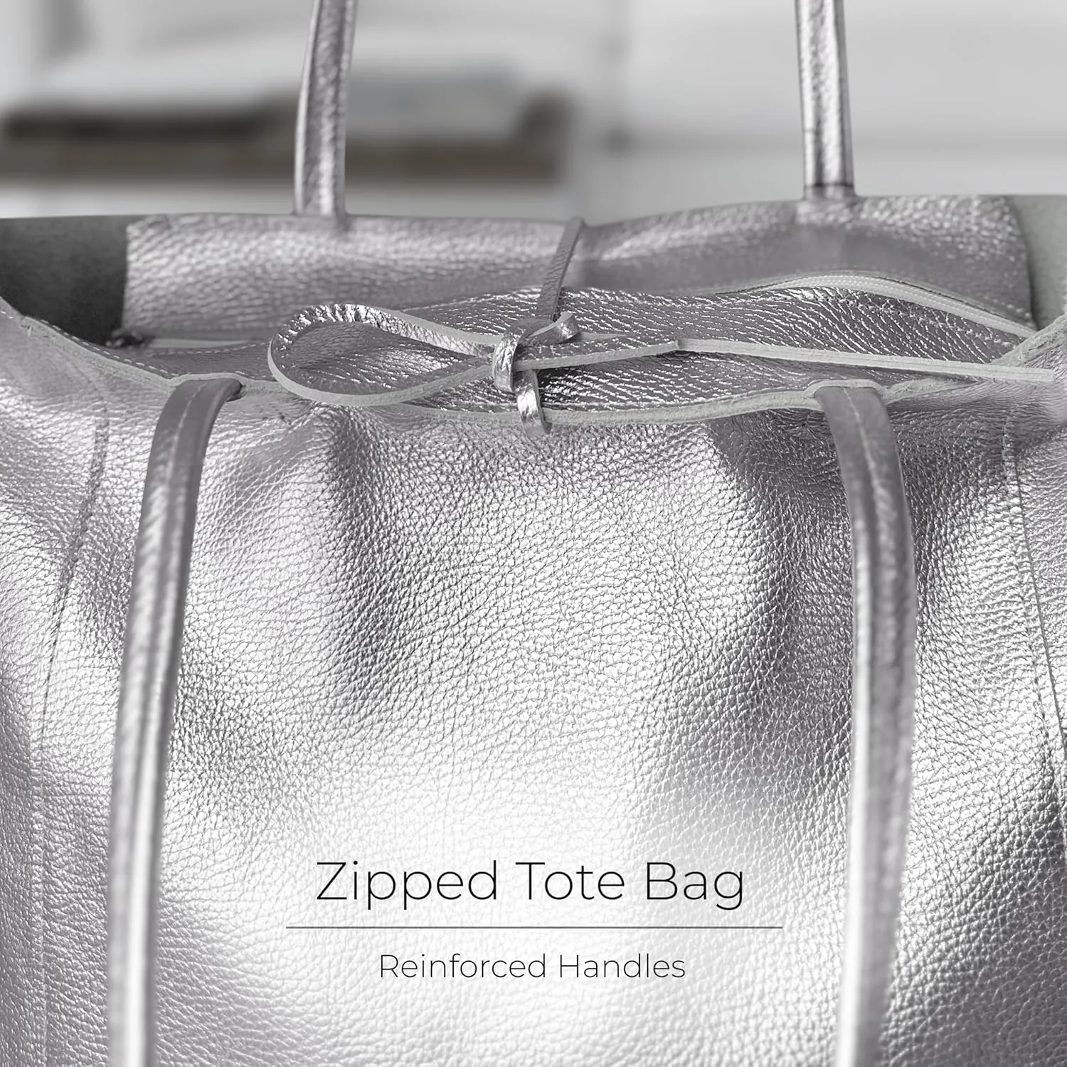 Soft Italian Genuine Calf Leather Metallic Tote Bag | Unstructured Unlined Shopper with Zipper & Inside Pocket