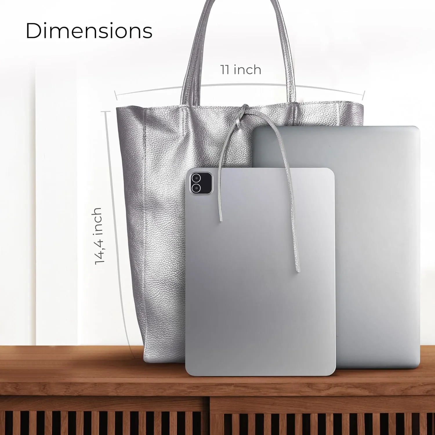 Soft Italian Genuine Calf Leather Metallic Tote Bag | Unstructured Unlined Shopper with Zipper & Inside Pocket