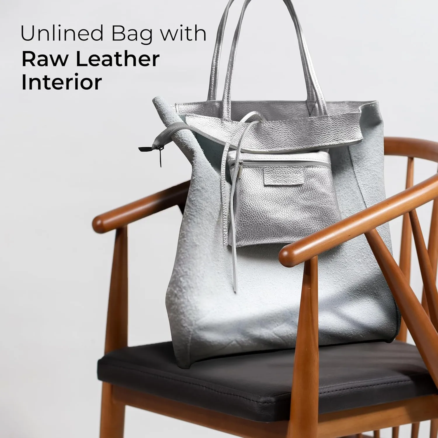 Soft Italian Genuine Calf Leather Metallic Tote Bag | Unstructured Unlined Shopper with Zipper & Inside Pocket