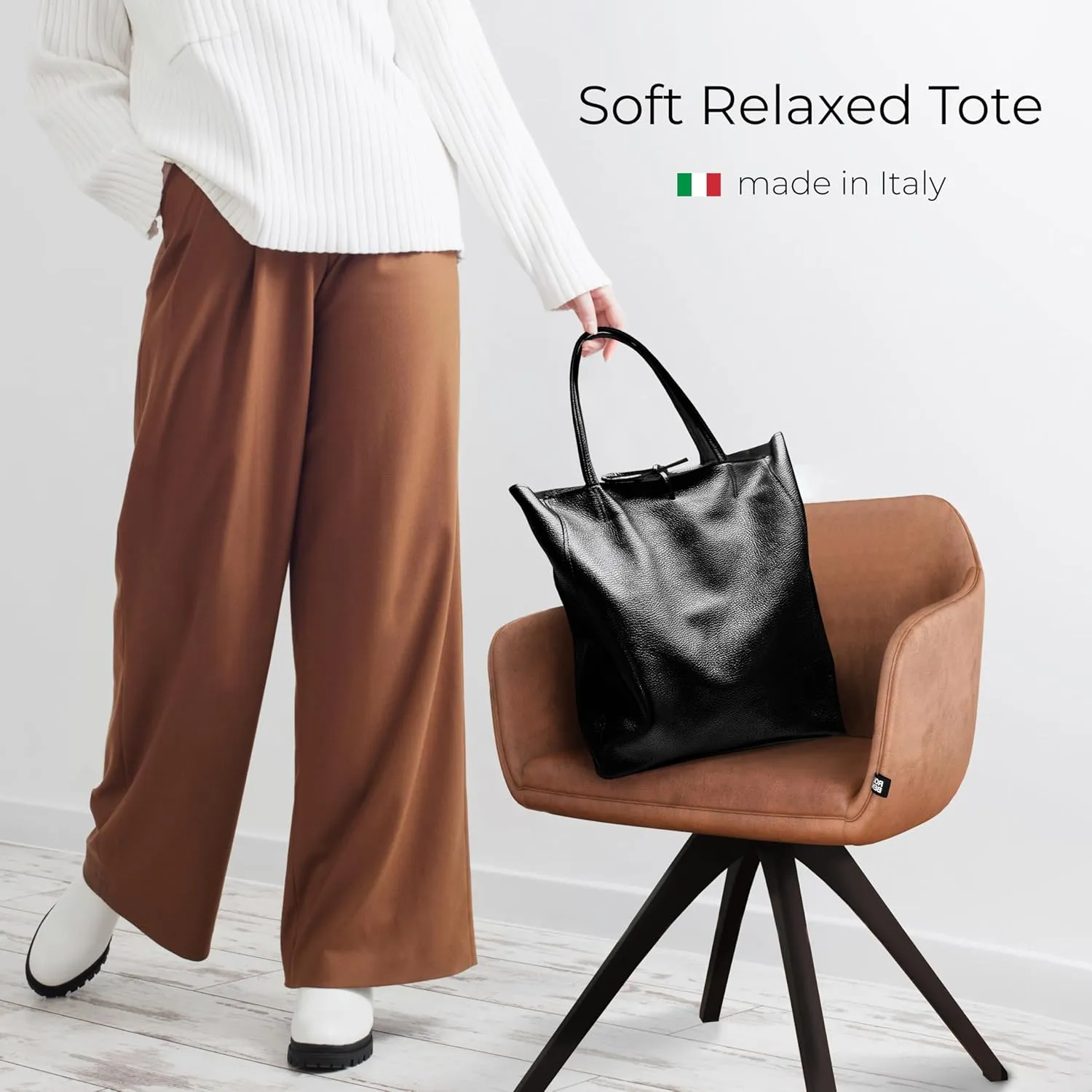 Soft Italian Genuine Calf Leather Metallic Tote Bag | Unstructured Unlined Shopper with Zipper & Inside Pocket