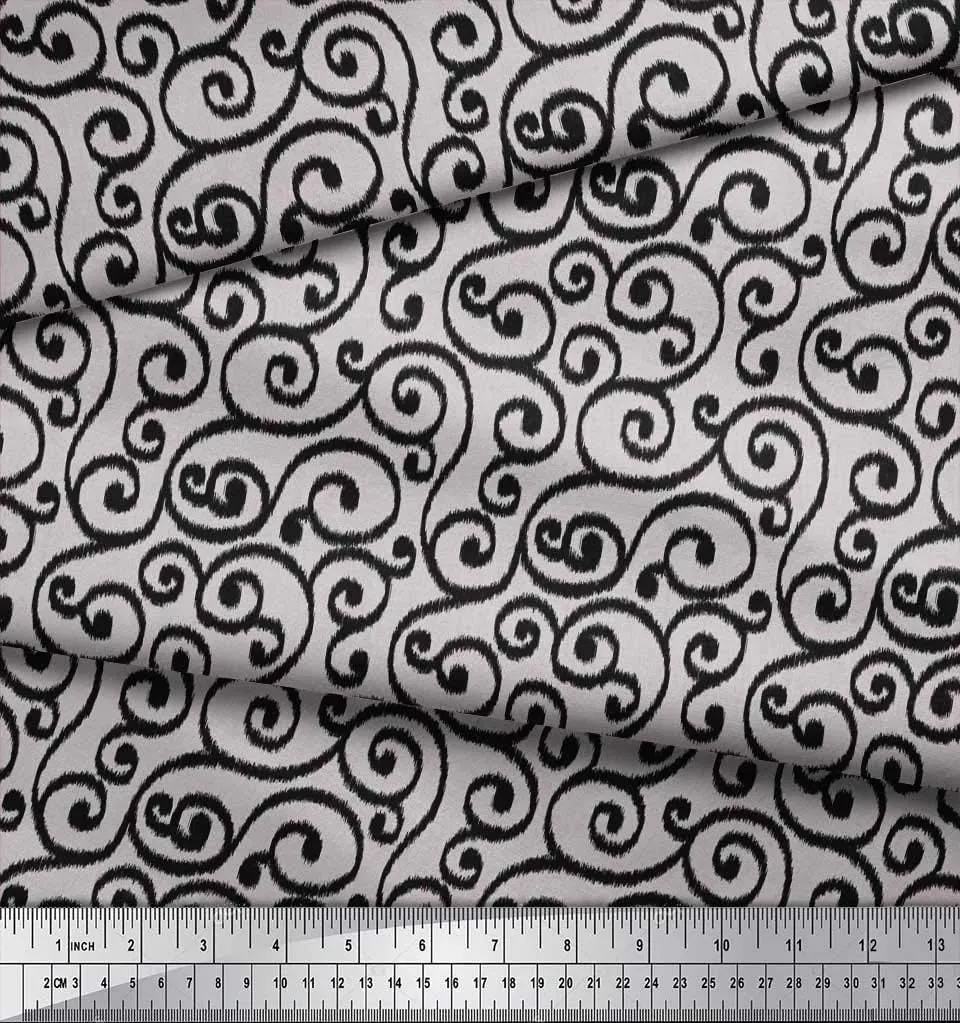 Soimoi Heavy Canvas Grey Fabric - by The Yard - 58 Inch Wide - Swirl Ikat Textile - Elegant and Modern Patterns for Trendy Apparel and Decor Printed Fabric