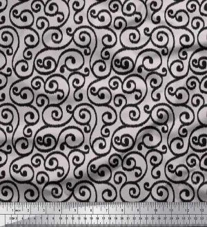 Soimoi Heavy Canvas Grey Fabric - by The Yard - 58 Inch Wide - Swirl Ikat Textile - Elegant and Modern Patterns for Trendy Apparel and Decor Printed Fabric