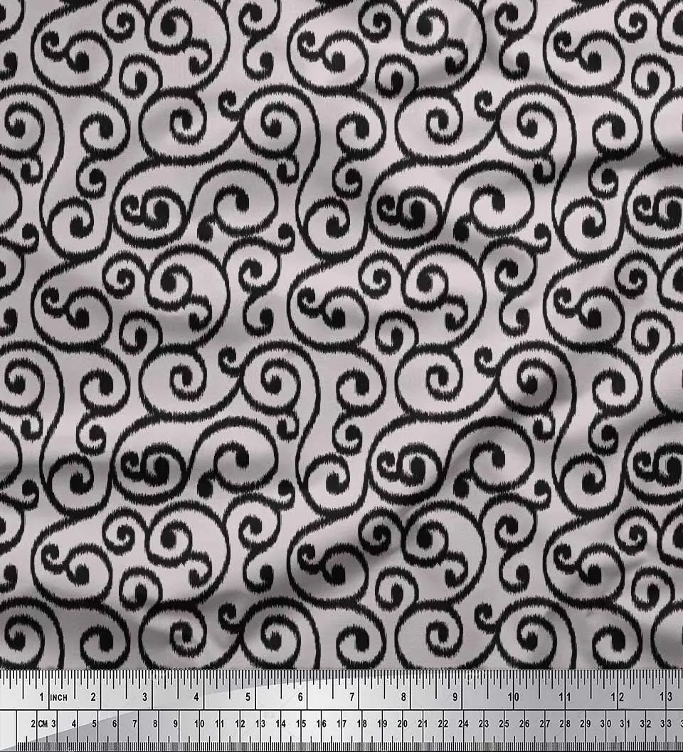 Soimoi Heavy Canvas Grey Fabric - by The Yard - 58 Inch Wide - Swirl Ikat Textile - Elegant and Modern Patterns for Trendy Apparel and Decor Printed Fabric