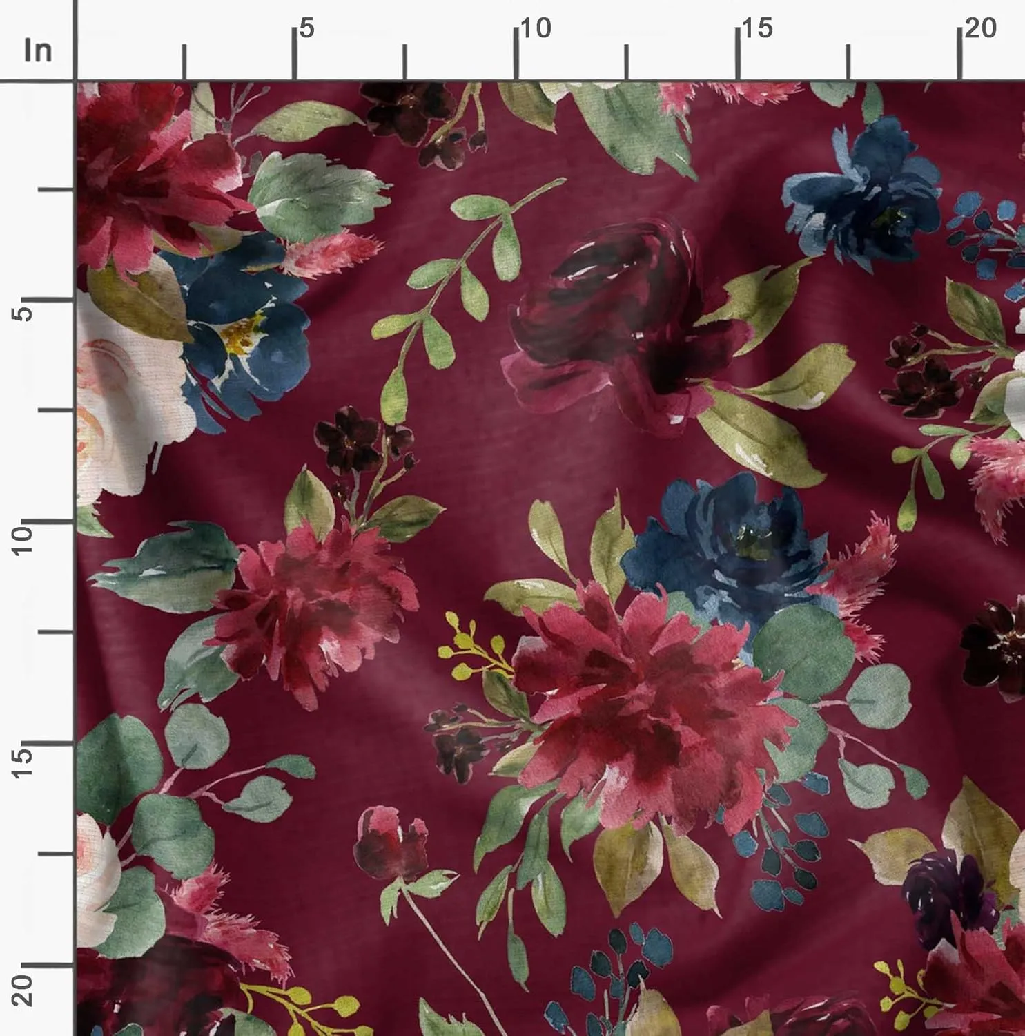 Soimoi Heavy Canvas Red Fabric - by The Yard - 58 Inch Wide - Leaves & Floral Bunch Floral Material - Wholesome and Nature-Inspired Prints for Stylish Projects Printed Fabric