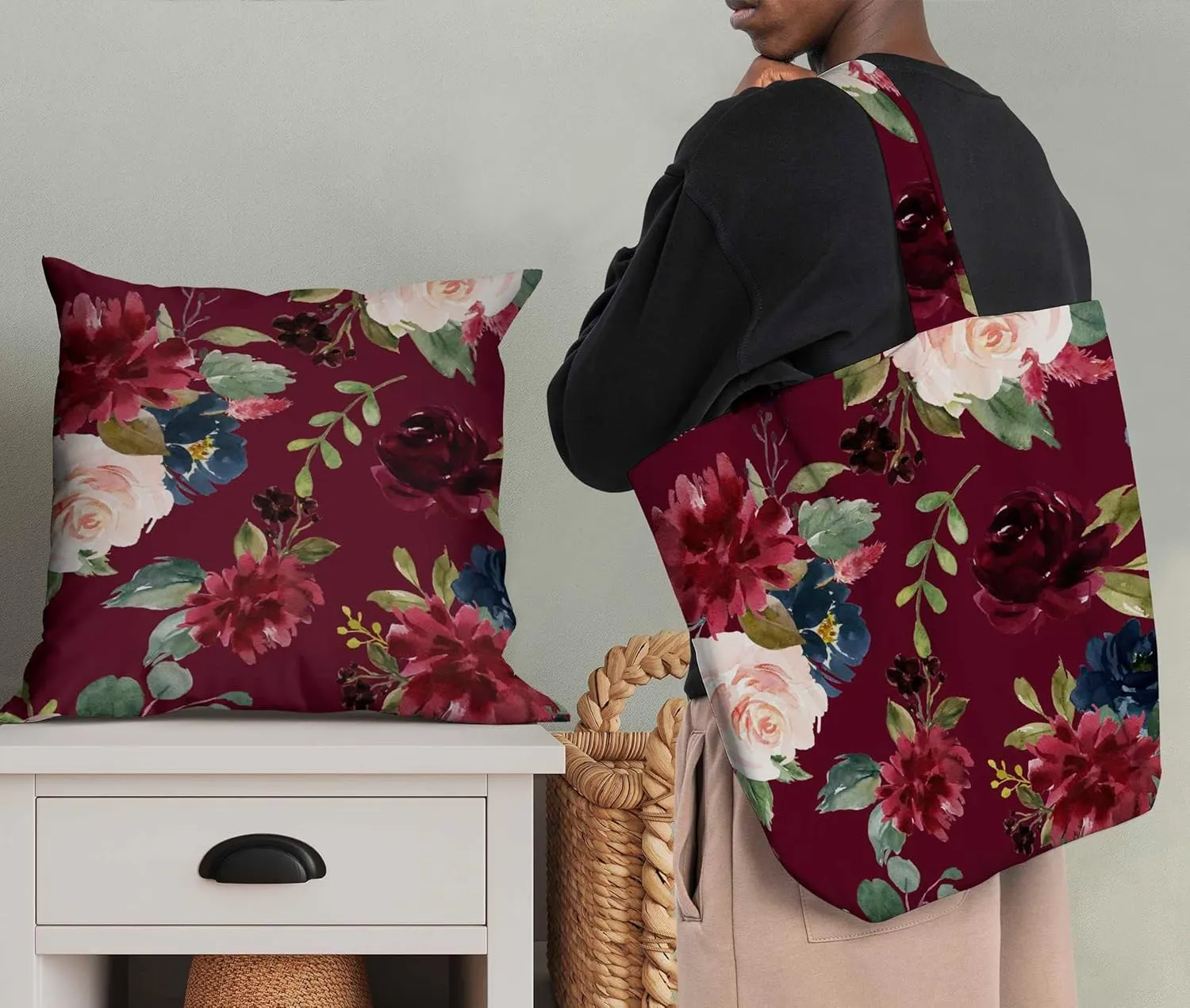 Soimoi Heavy Canvas Red Fabric - by The Yard - 58 Inch Wide - Leaves & Floral Bunch Floral Material - Wholesome and Nature-Inspired Prints for Stylish Projects Printed Fabric