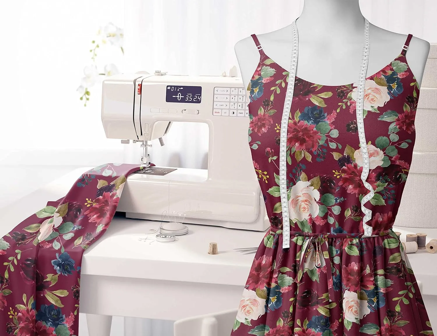 Soimoi Heavy Canvas Red Fabric - by The Yard - 58 Inch Wide - Leaves & Floral Bunch Floral Material - Wholesome and Nature-Inspired Prints for Stylish Projects Printed Fabric