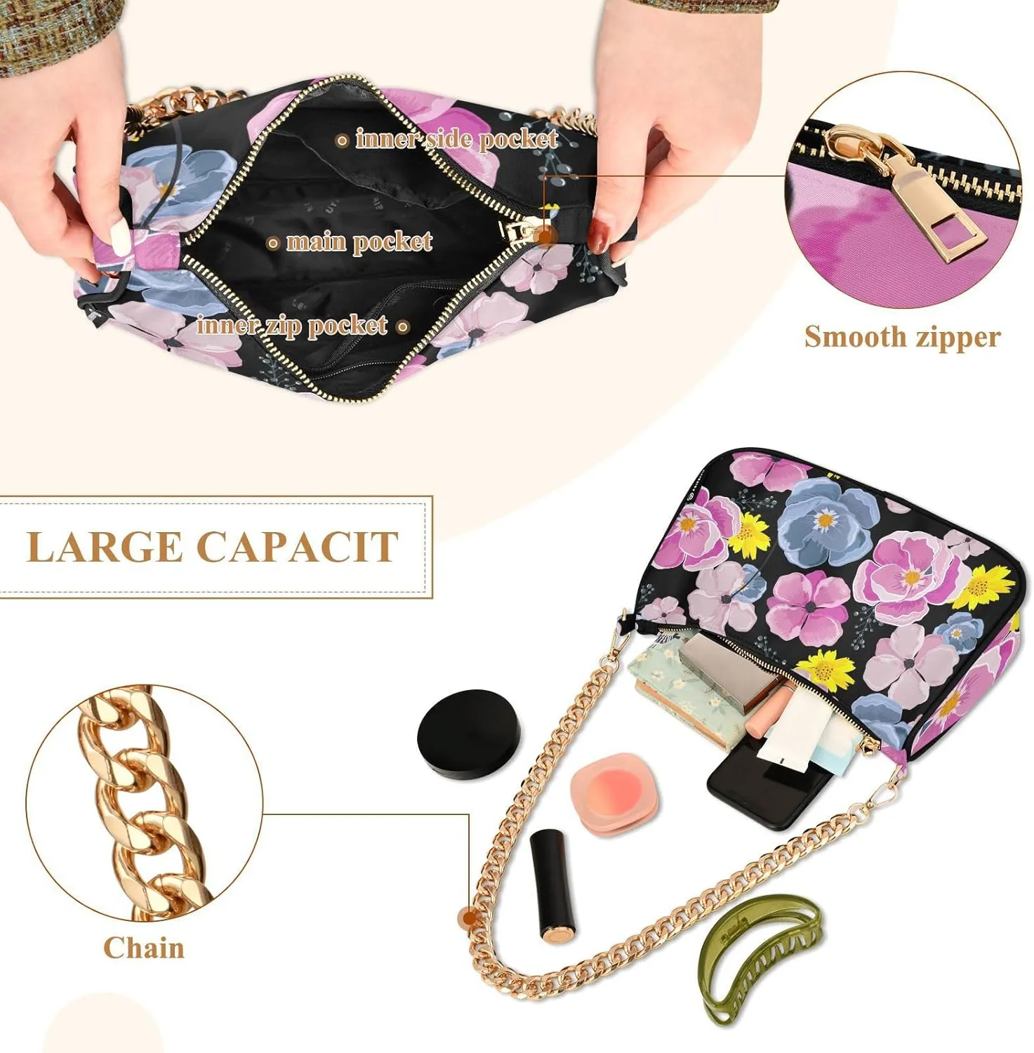 Spacious Handbag for Women Lightweight with Elegant Chain Strap for Daily Commuting