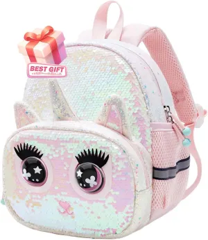 Sparkling Unicorn Backpack, Cute Sparkly Backpack, eyes can move, Adjustable Beling bag(Small backpack, Pink)