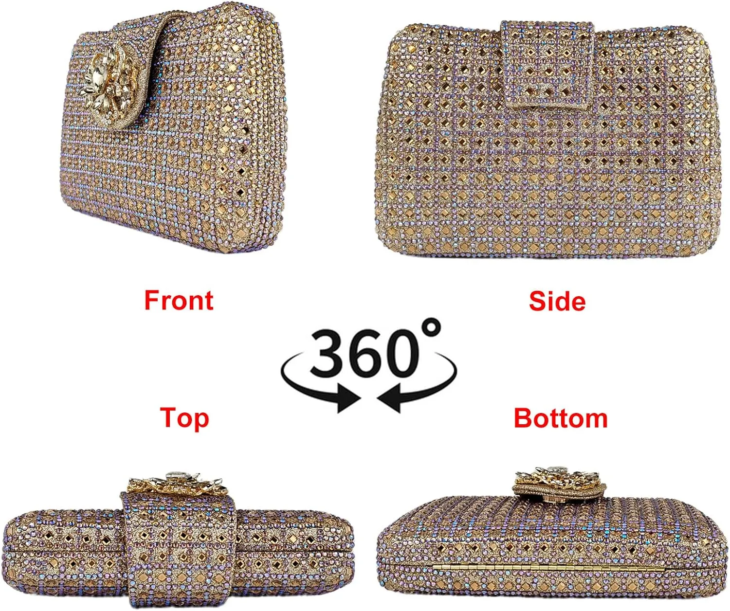 Sparkly Rhinestone Unique Evening Bag Women Floral Clutch Handbag Shoulder Bags
