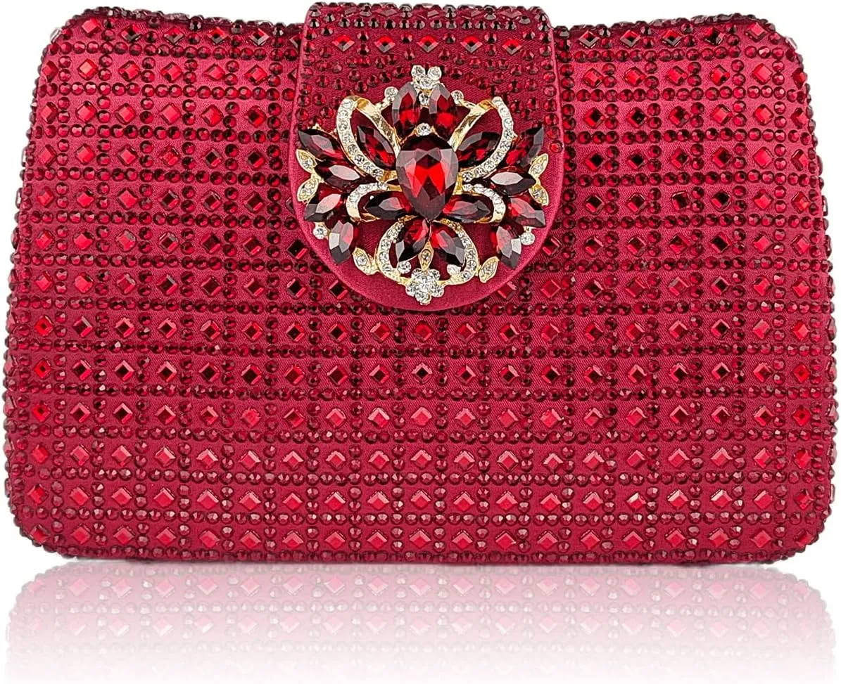 Sparkly Rhinestone Unique Evening Bag Women Floral Clutch Handbag Shoulder Bags