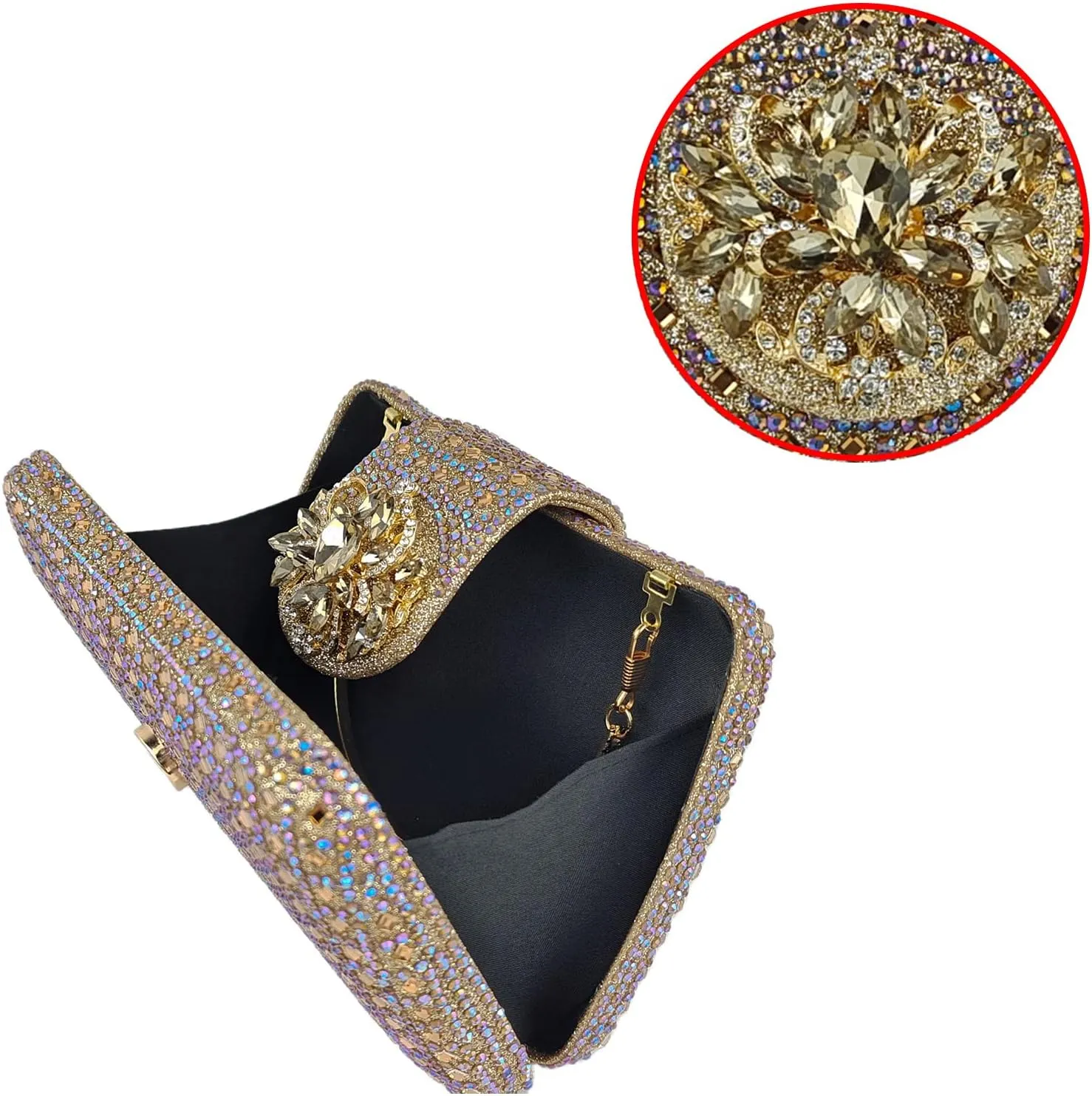 Sparkly Rhinestone Unique Evening Bag Women Floral Clutch Handbag Shoulder Bags