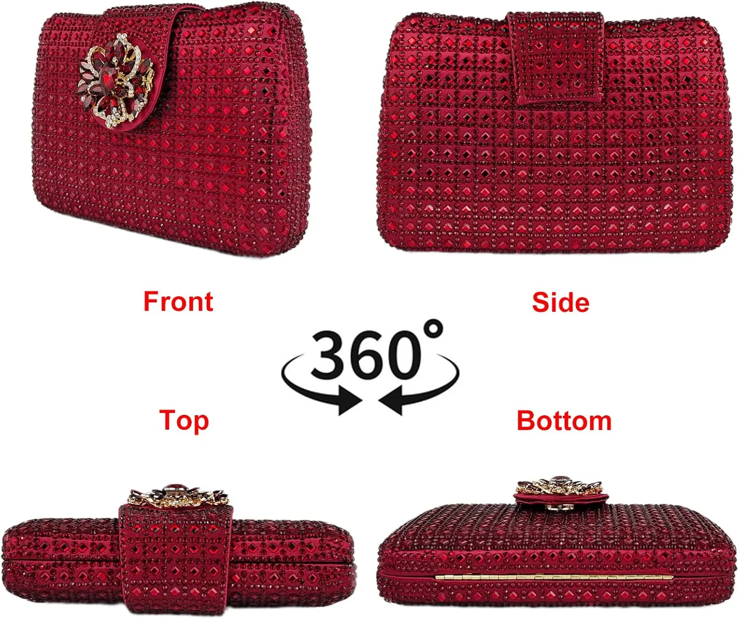 Sparkly Rhinestone Unique Evening Bag Women Floral Clutch Handbag Shoulder Bags