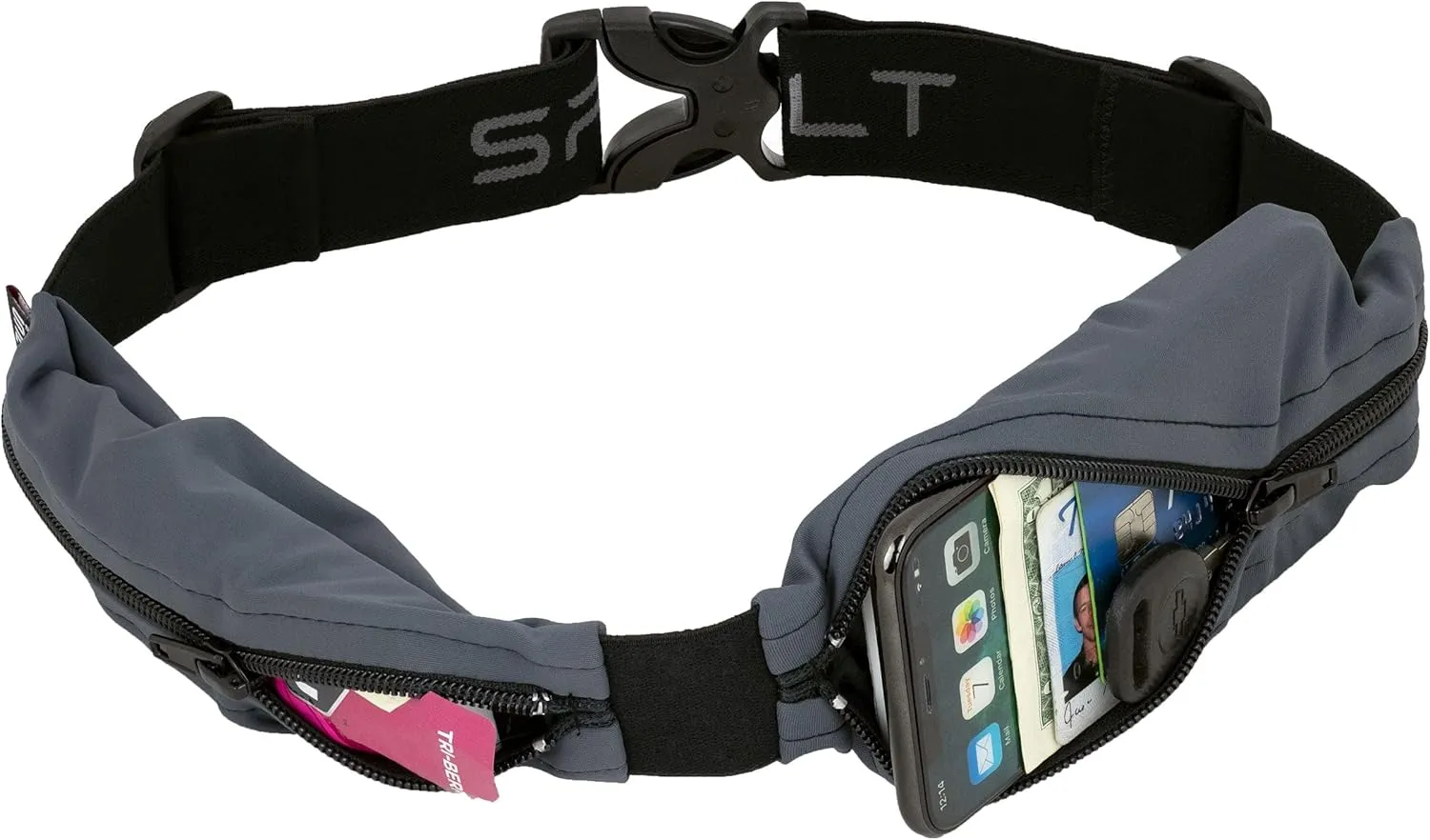 SPIbelt Dual Pocket Pro Running Belt for Adults, Expandable Pockets, Adjustable Waist, No Bounce, Anthracite with Black Zipper