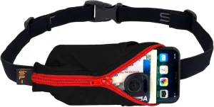 SPIbelt Original Pocket Running Belt for Women Men, Phone Holder for Running, Running Fanny Pack, Holder for Phone, Running Waist Pack, Expandable, Adjustable. Black with Red Zipper