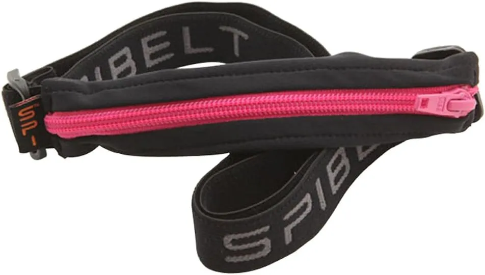 SPIbelt: The Original No-Bounce Running Belt for Runners, Athletes and Adventurers - Water Resistant (Black with Hot Pink Zipper)