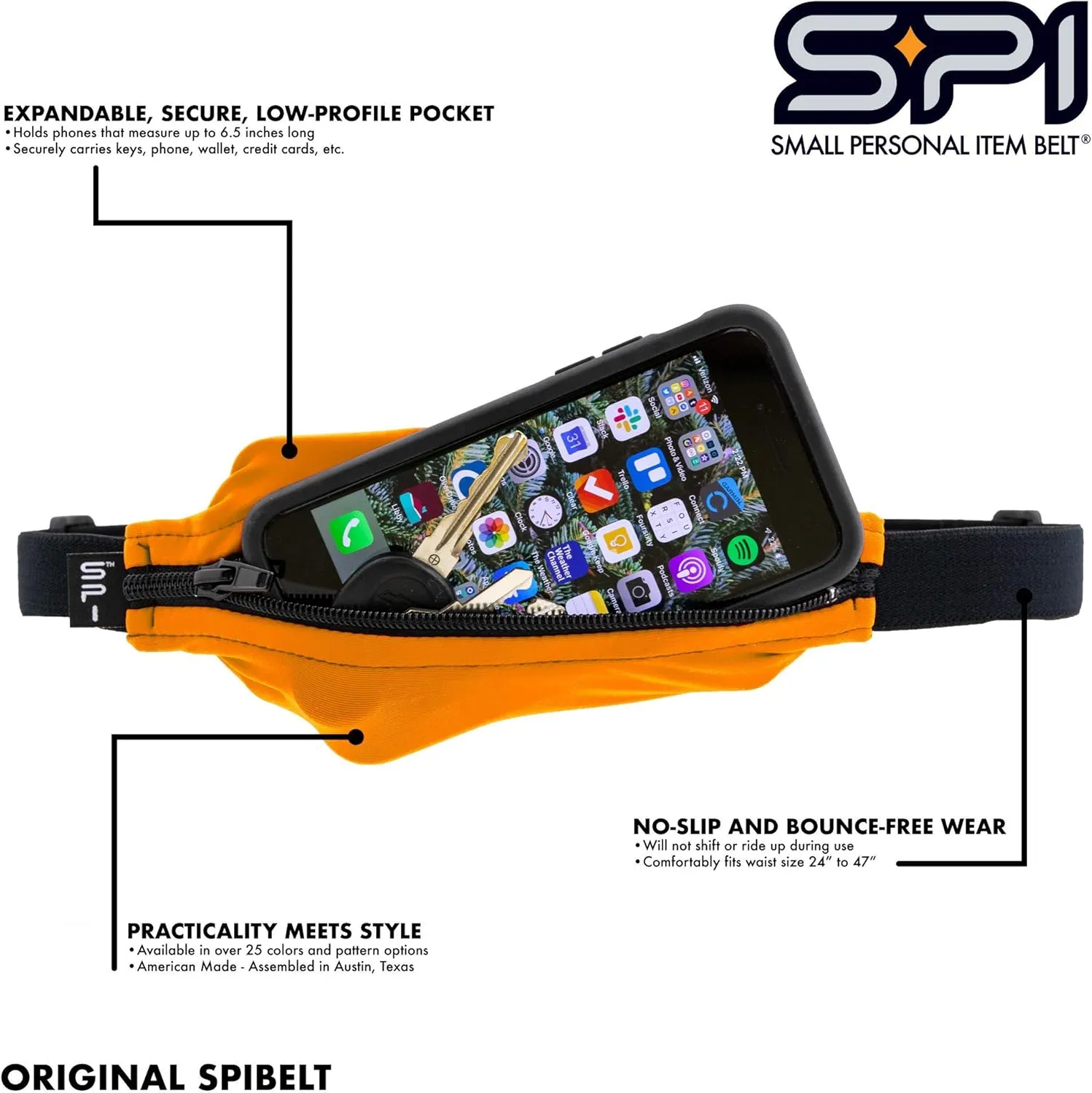SPIbelt Women's Running Belt Phone Holder Expandable Pocket Adjustable Waist, One Size