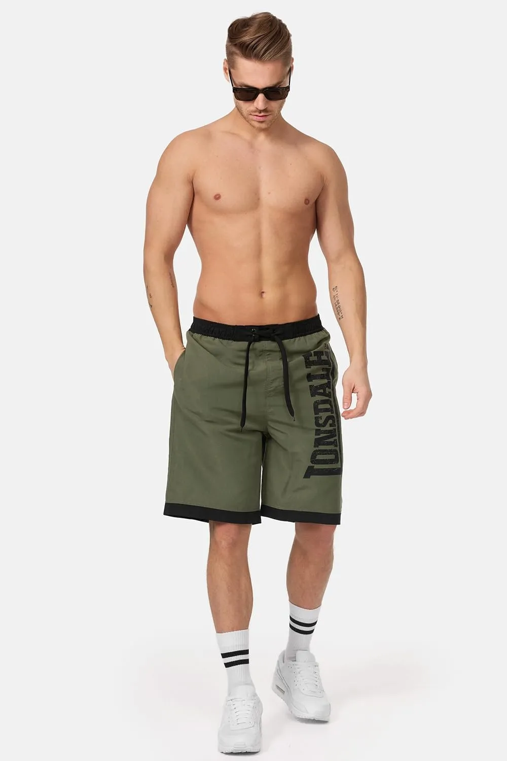 Spirit of England Lonsdale Men´s Logo Beach Shorts Olive Green Surfing Board Swimming Pants Trunks