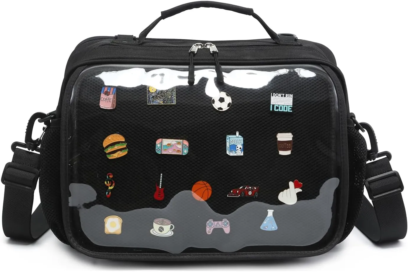 Square Messenger Bag Ita Bag Kawaii Canvas Pin Display Purse Multifunctional Backpack Crossbody Shoulder Bag