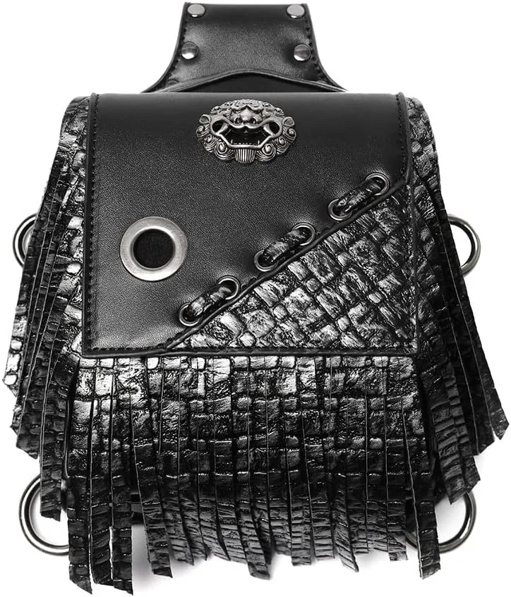 Steampunk Crossbody Shoulder Bag Messenger Gothic Waist Fanny Pack Chain Drop Leg Hip Holster Belt Purse Pouch