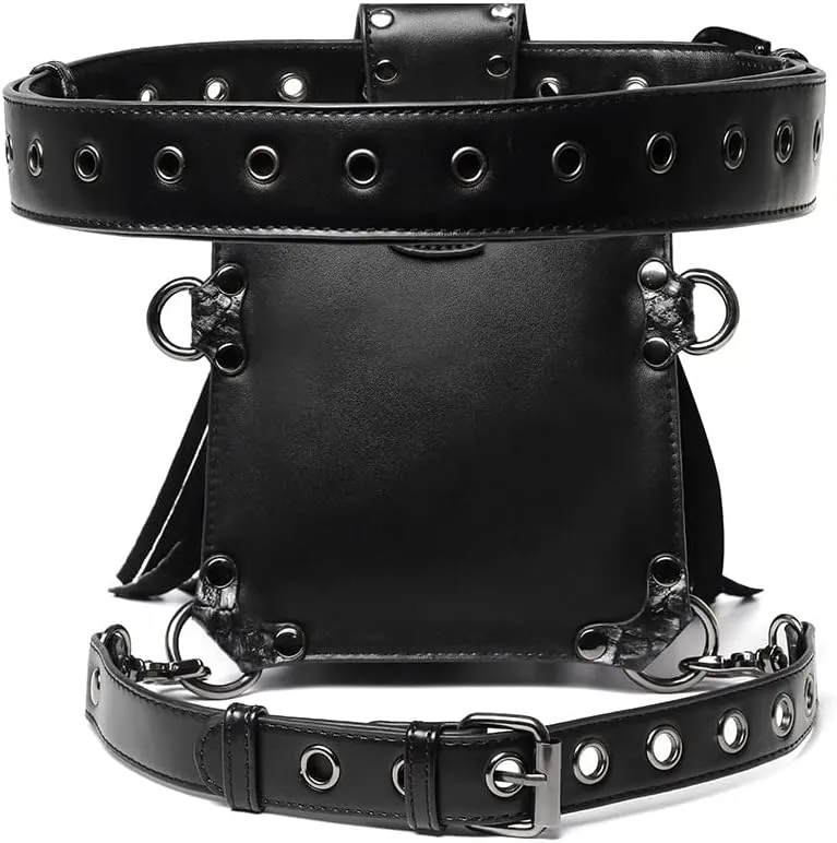 Steampunk Crossbody Shoulder Bag Messenger Gothic Waist Fanny Pack Chain Drop Leg Hip Holster Belt Purse Pouch
