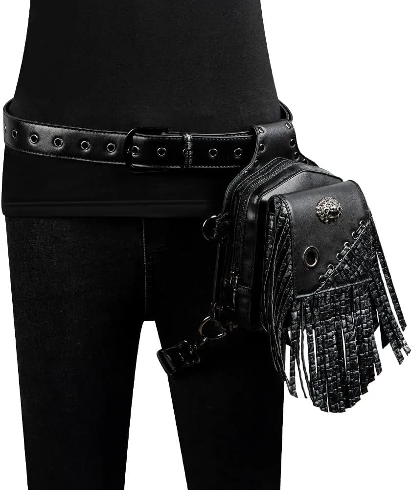Steampunk Crossbody Shoulder Bag Messenger Gothic Waist Fanny Pack Chain Drop Leg Hip Holster Belt Purse Pouch