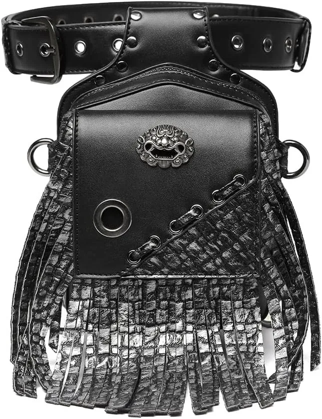 Steampunk Crossbody Shoulder Bag Messenger Gothic Waist Fanny Pack Chain Drop Leg Hip Holster Belt Purse Pouch