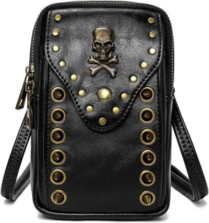 Steampunk Small Crossbody Bag Shoulder Purse Cellphone Wallet Satchel Gothic Waist Fanny Pack Chain Belt Purse Pouch (FBG082BK)