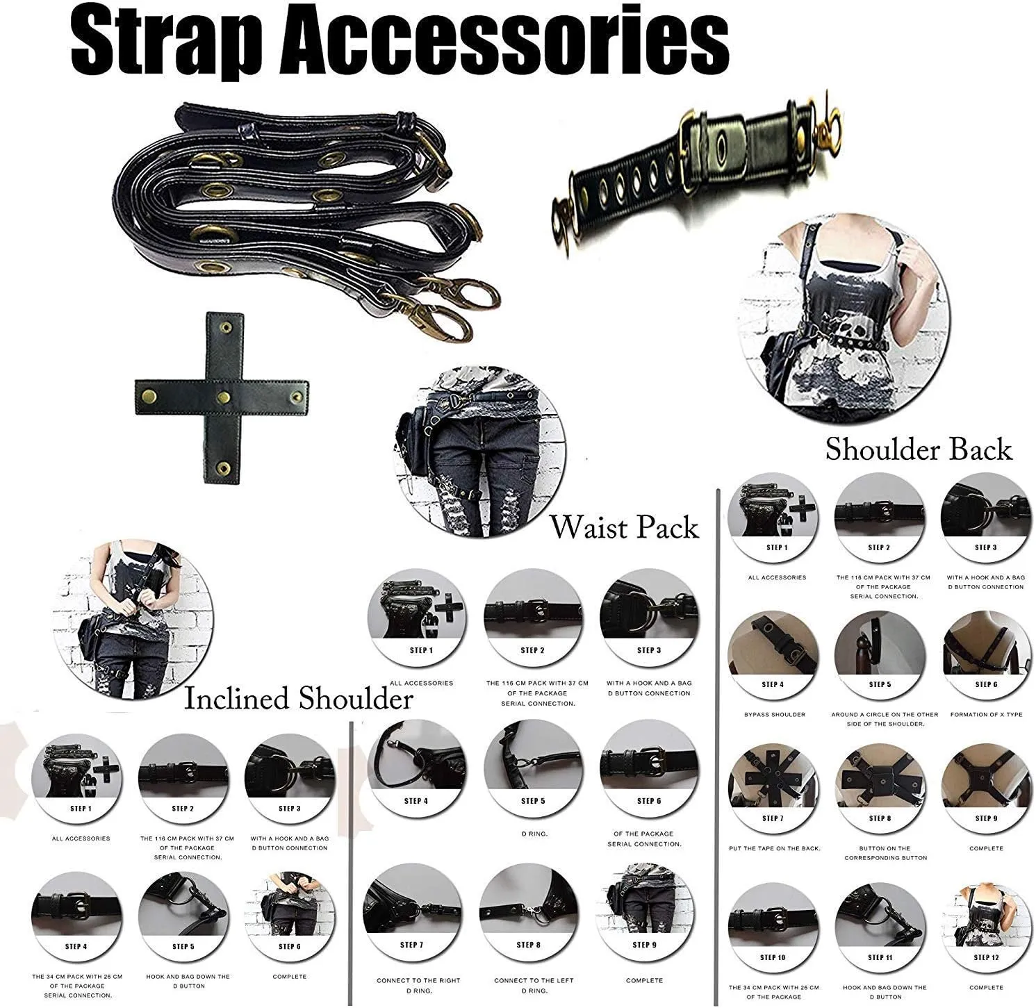Steampunk Waist Bag Fanny Pack Thigh Holster Purse Gothic Leather Shoulder Crossbody Hiking Chain Messenger Bag