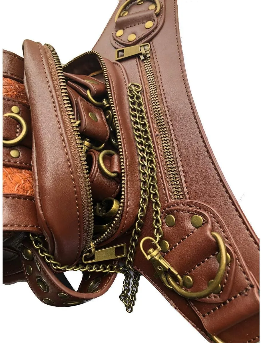 Steampunk Waist Bag Fanny Pack Thigh Holster Purse Gothic Leather Shoulder Crossbody Hiking Chain Messenger Bag