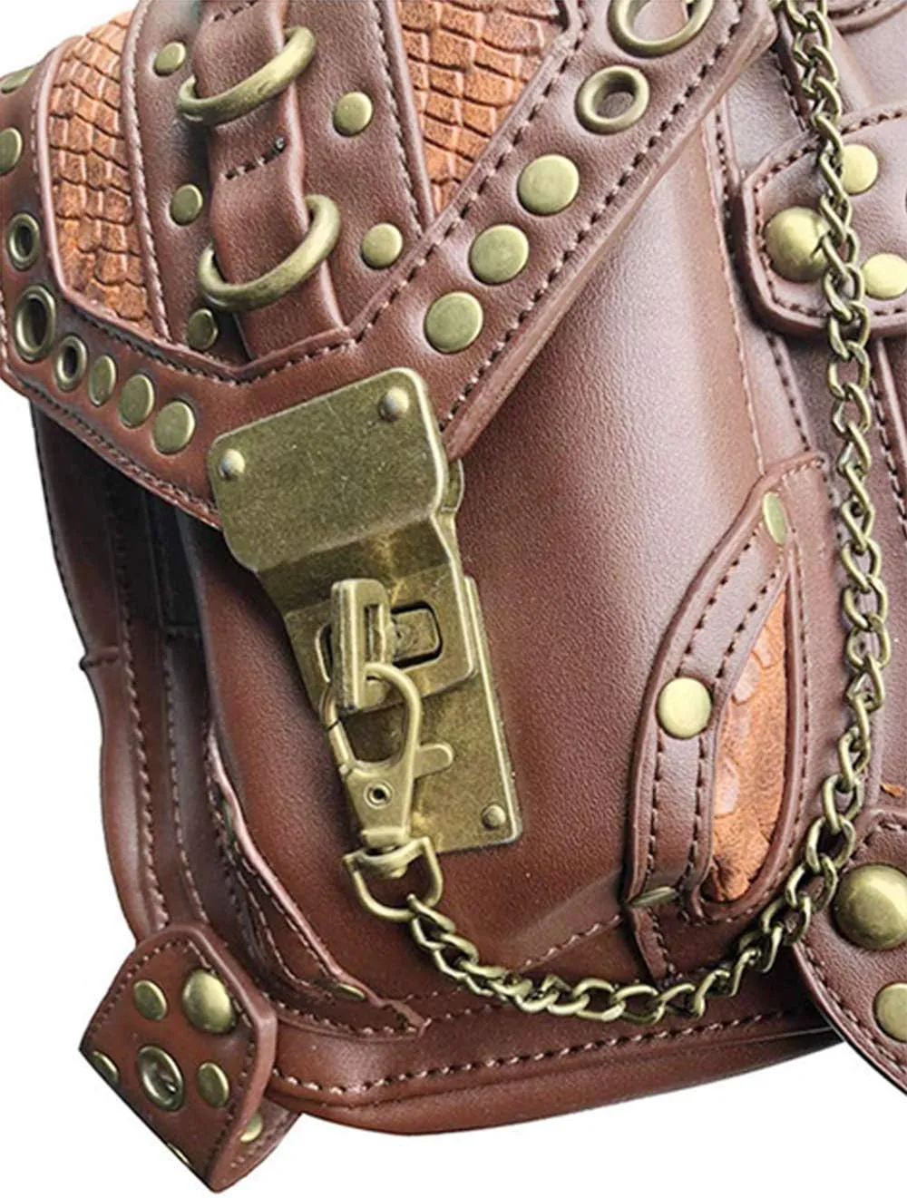 Steampunk Waist Bag Fanny Pack Thigh Holster Purse Gothic Leather Shoulder Crossbody Hiking Chain Messenger Bag