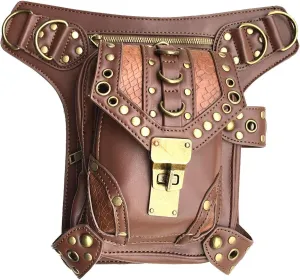 Steampunk Waist Bag Fanny Pack Thigh Holster Purse Gothic Leather Shoulder Crossbody Hiking Chain Messenger Bag