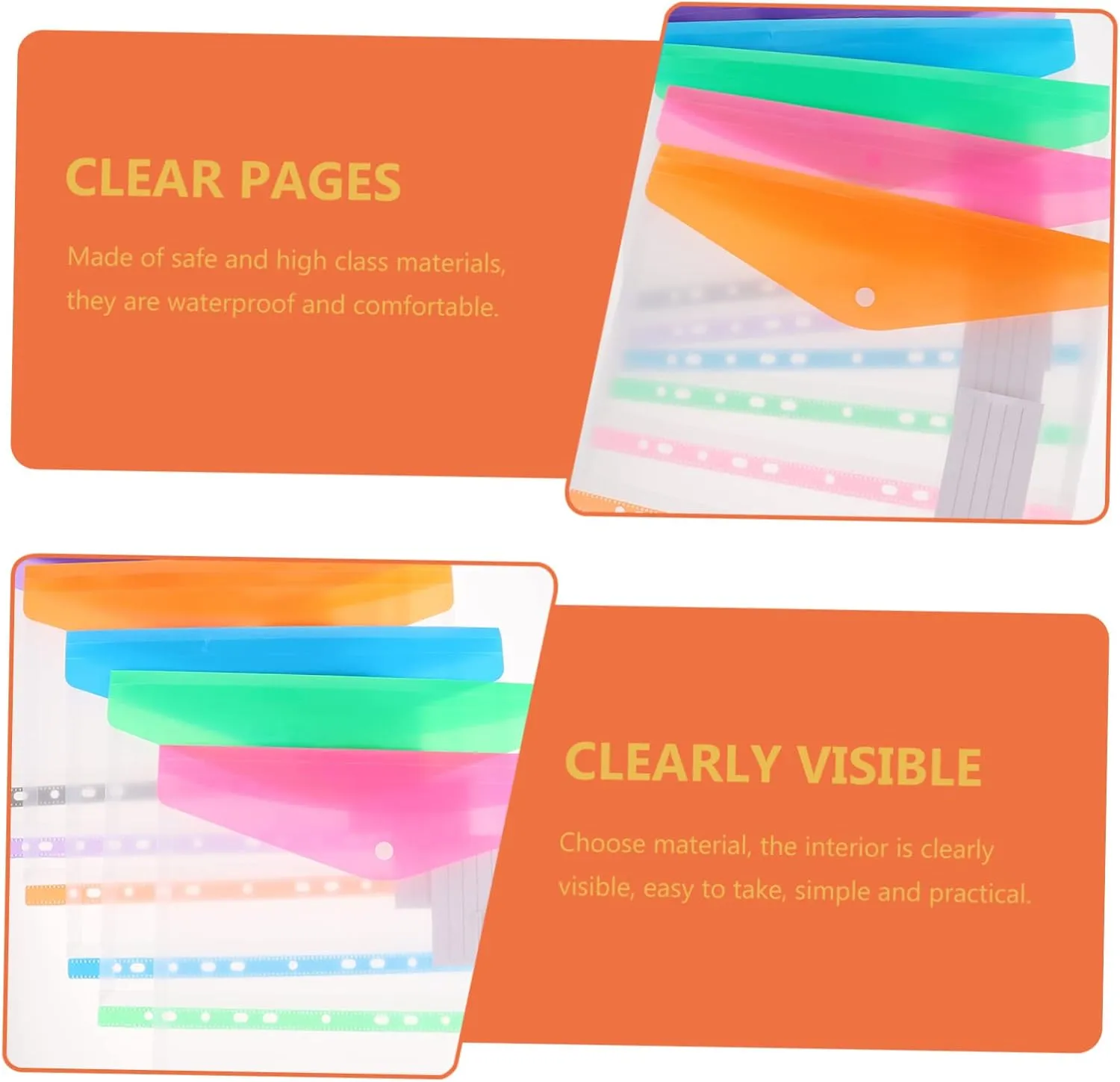 STOBOK 36 Pcs File Binder Plastic File Envelope Clear Binder File Binder Envelope Folders Binder for File Envelopes Pockets Snap Button Pouch Test Bag Student Pp Ring