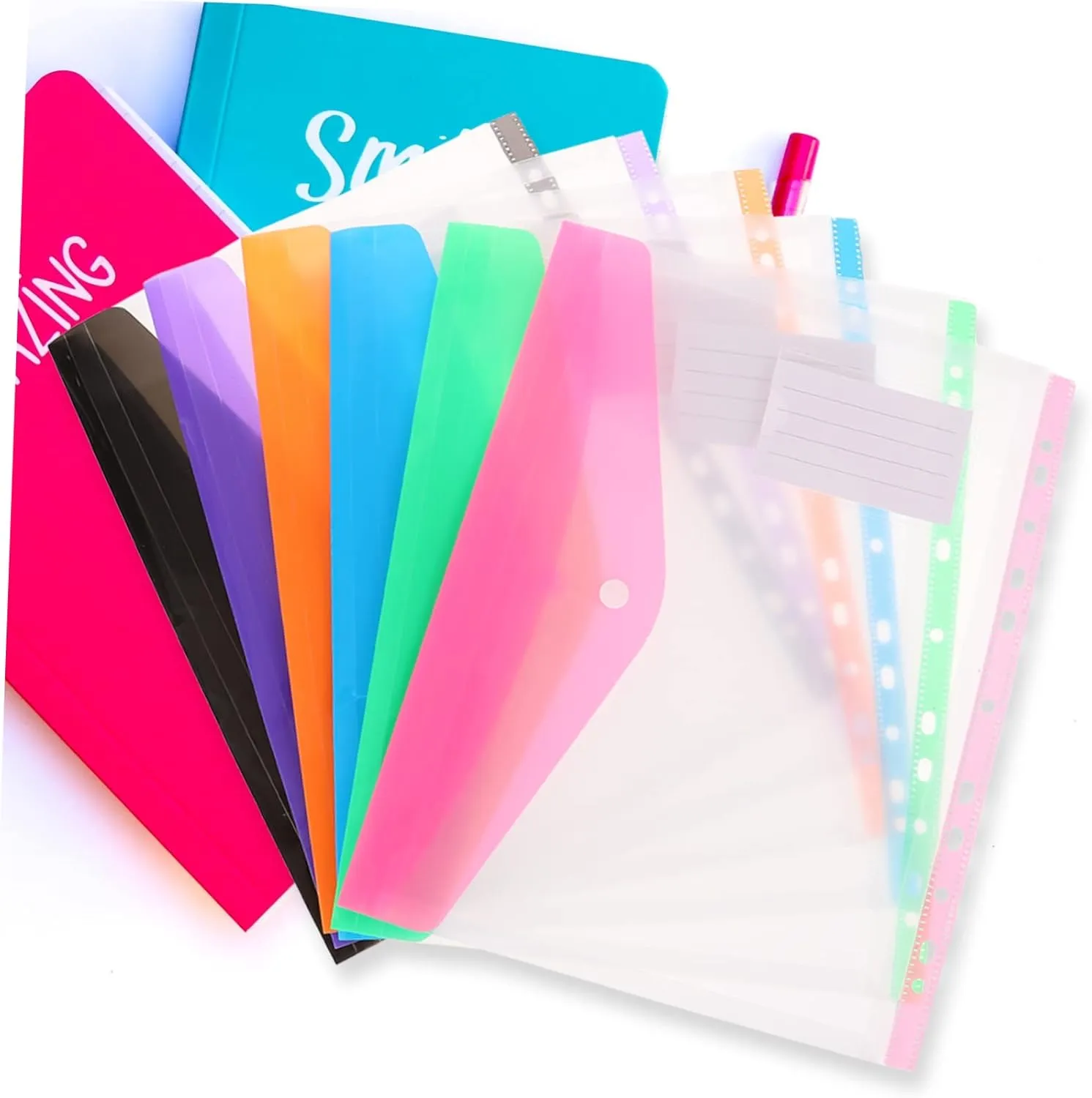STOBOK 36 Pcs File Binder Plastic File Envelope Clear Binder File Binder Envelope Folders Binder for File Envelopes Pockets Snap Button Pouch Test Bag Student Pp Ring