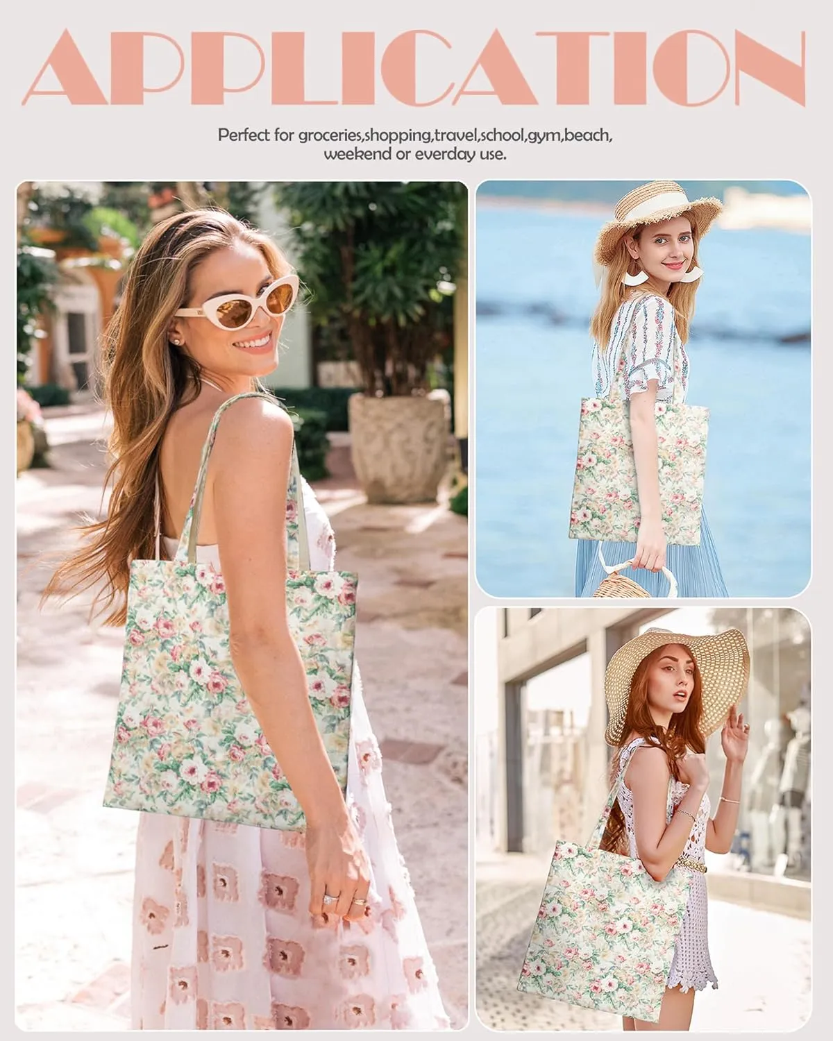 STUOYE Canvas Tote Bag for Women Cute Cotton Tote Bags Floral Travel Beach Bag Reusable Grocery Bags Cloth Shoulder Handbags