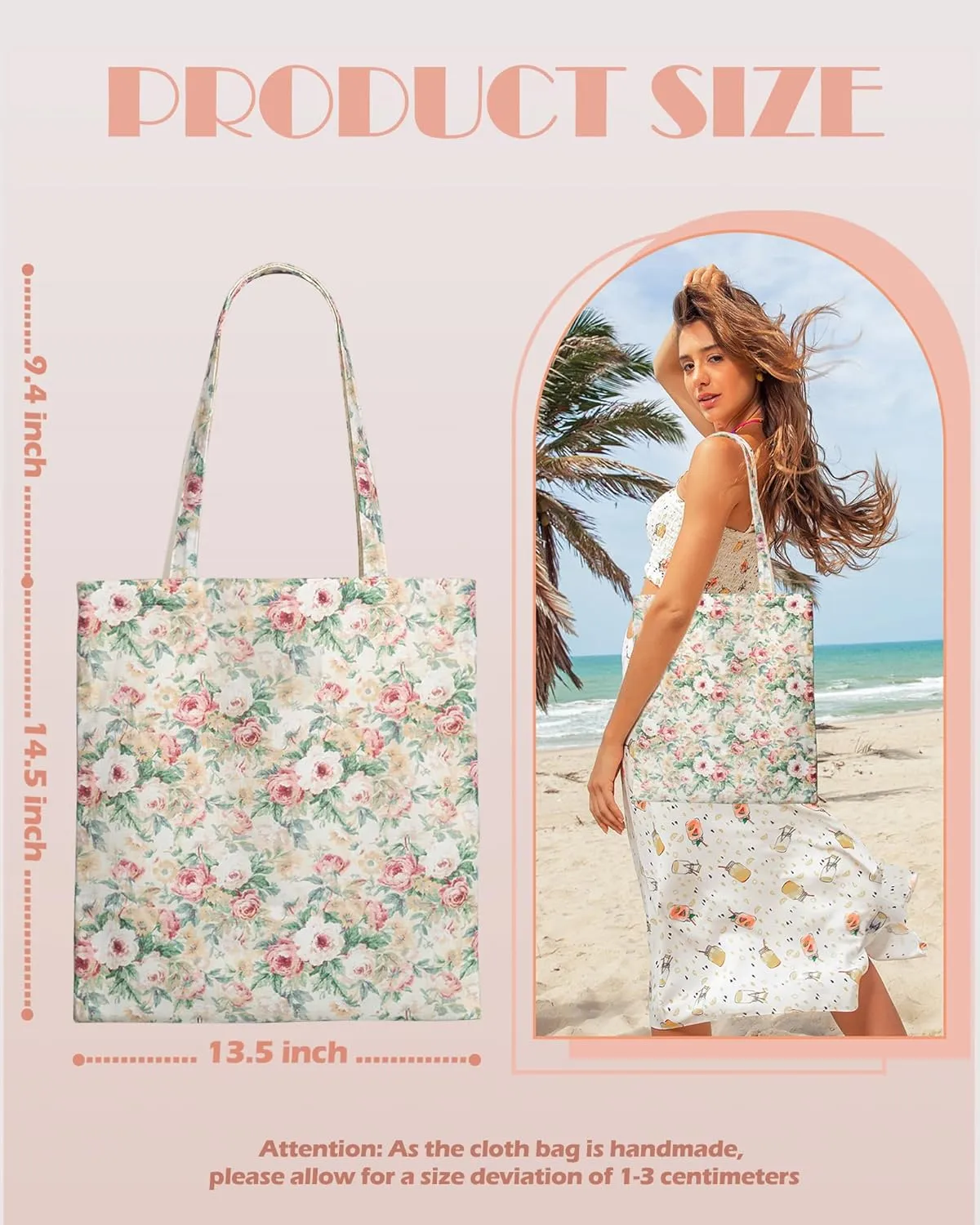 STUOYE Canvas Tote Bag for Women Cute Cotton Tote Bags Floral Travel Beach Bag Reusable Grocery Bags Cloth Shoulder Handbags
