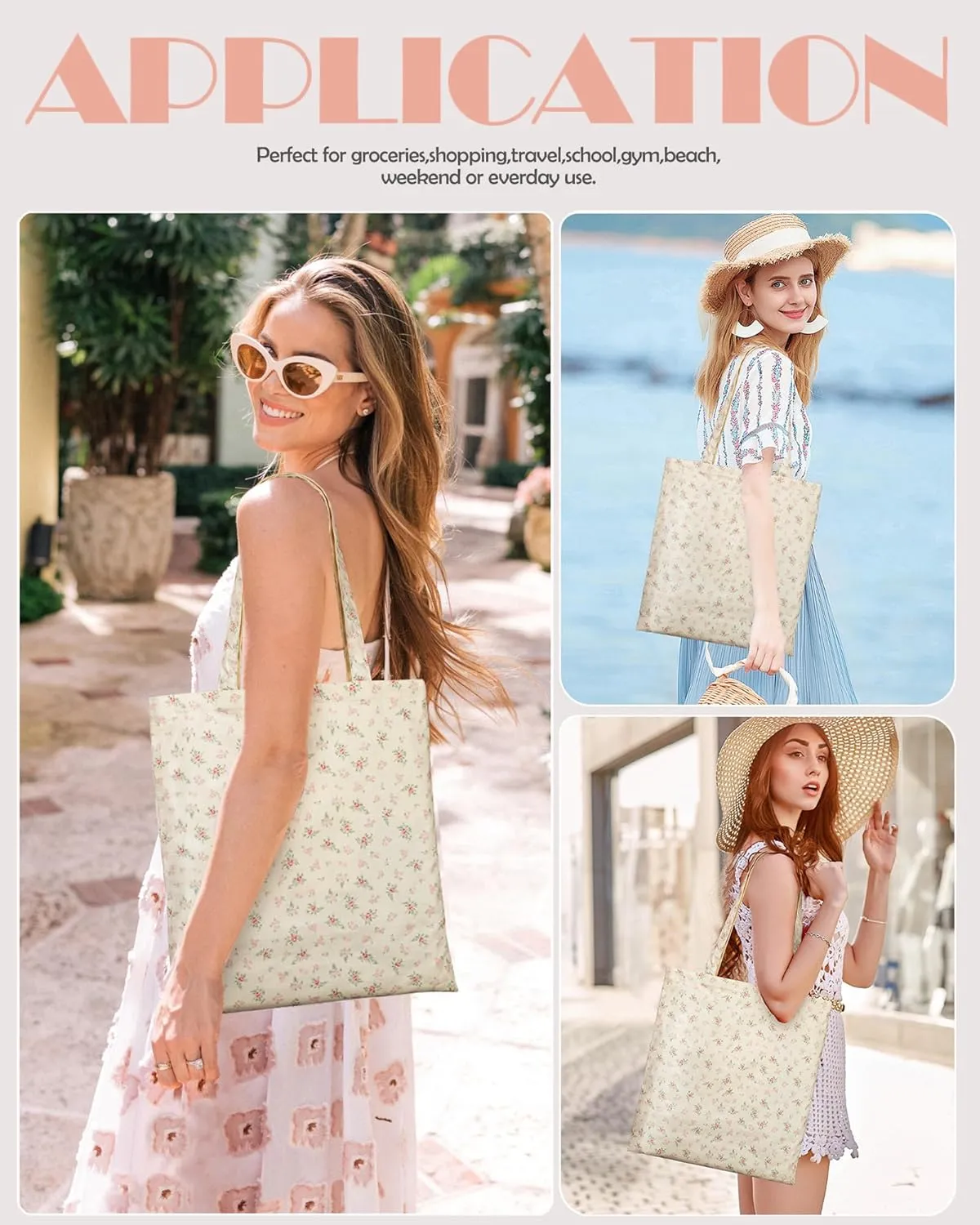STUOYE Canvas Tote Bag for Women Cute Cotton Tote Bags Floral Travel Beach Bag Reusable Grocery Bags Cloth Shoulder Handbags