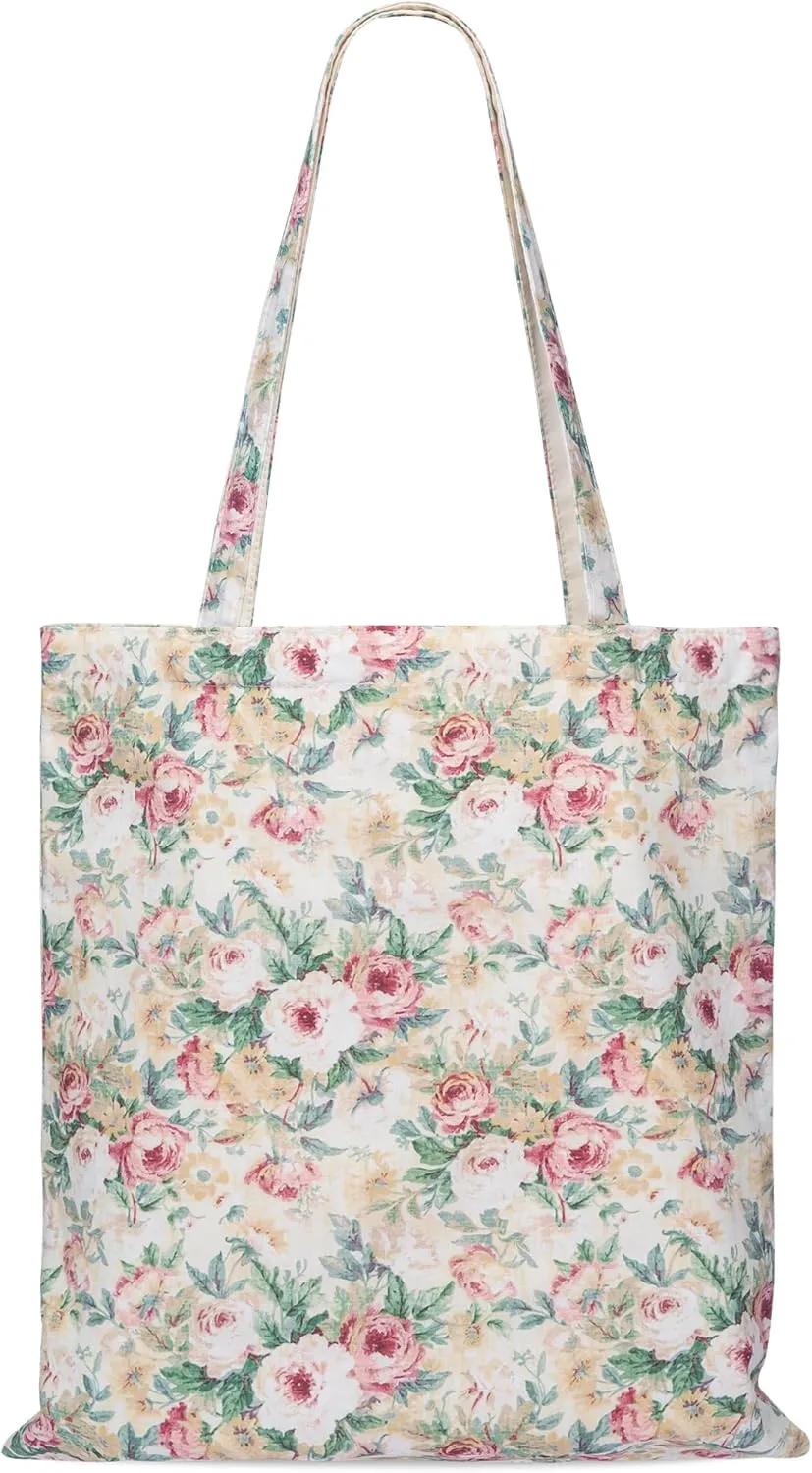 STUOYE Canvas Tote Bag for Women Cute Cotton Tote Bags Floral Travel Beach Bag Reusable Grocery Bags Cloth Shoulder Handbags