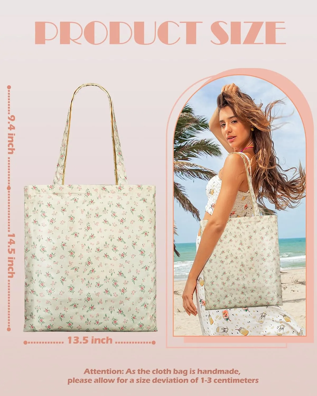 STUOYE Canvas Tote Bag for Women Cute Cotton Tote Bags Floral Travel Beach Bag Reusable Grocery Bags Cloth Shoulder Handbags
