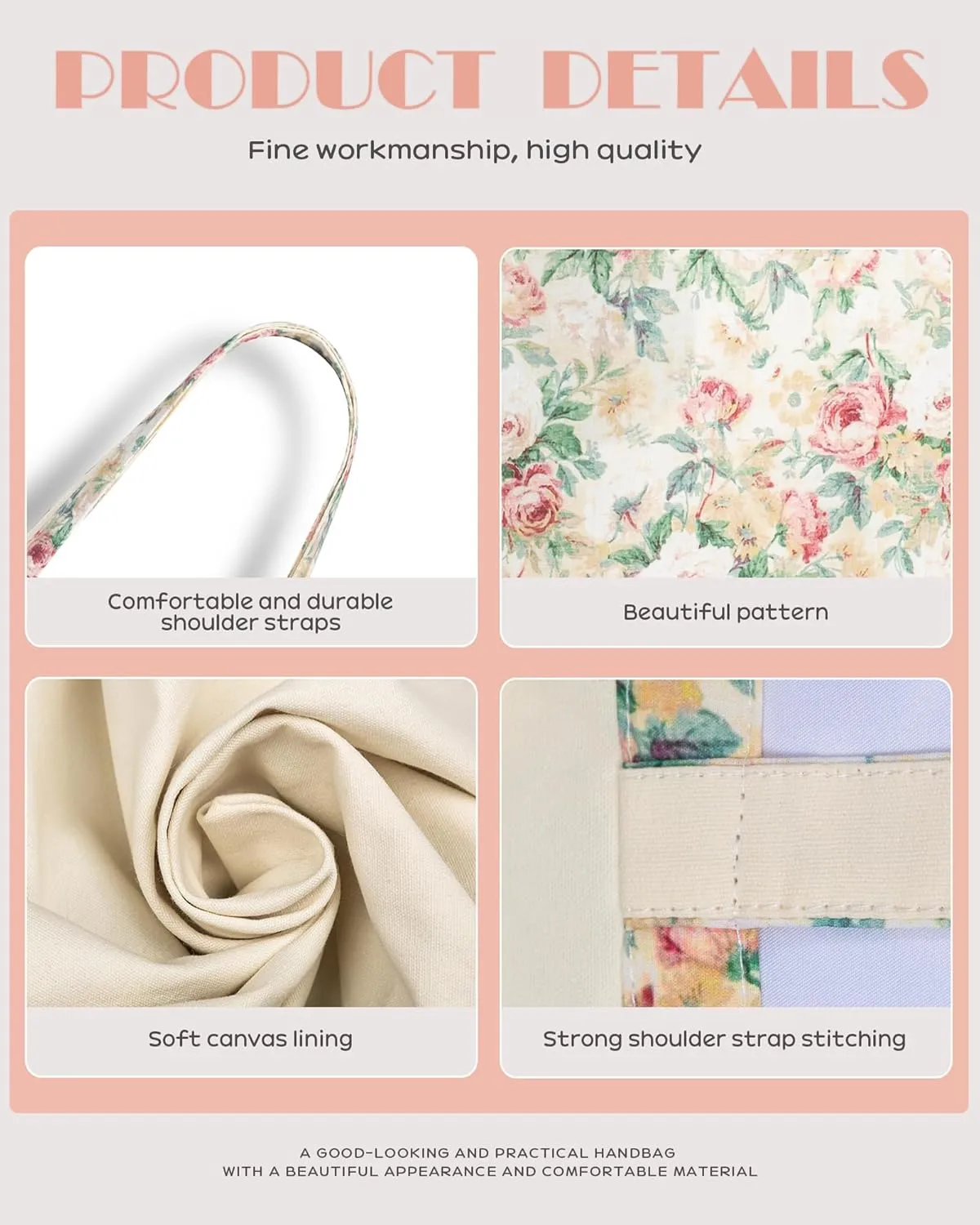 STUOYE Canvas Tote Bag for Women Cute Cotton Tote Bags Floral Travel Beach Bag Reusable Grocery Bags Cloth Shoulder Handbags