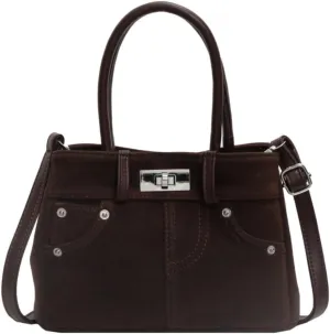 Suede Shoulder Bag for Women Retro Suede Tote Bag Handbag Underarm Bag with Detachable Strap