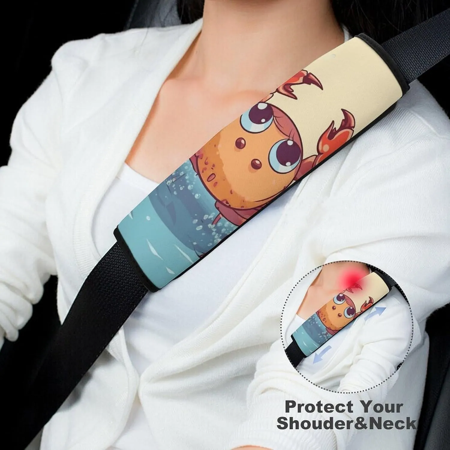 Summer Cartoon Crab Auto Seat Belt Cover 2PCS Universal Car Seat Belt Shoulder Protector Pad, Protect Your Shoulders and Neck for Car Seat Belt, Shoulder Bag, Backpack