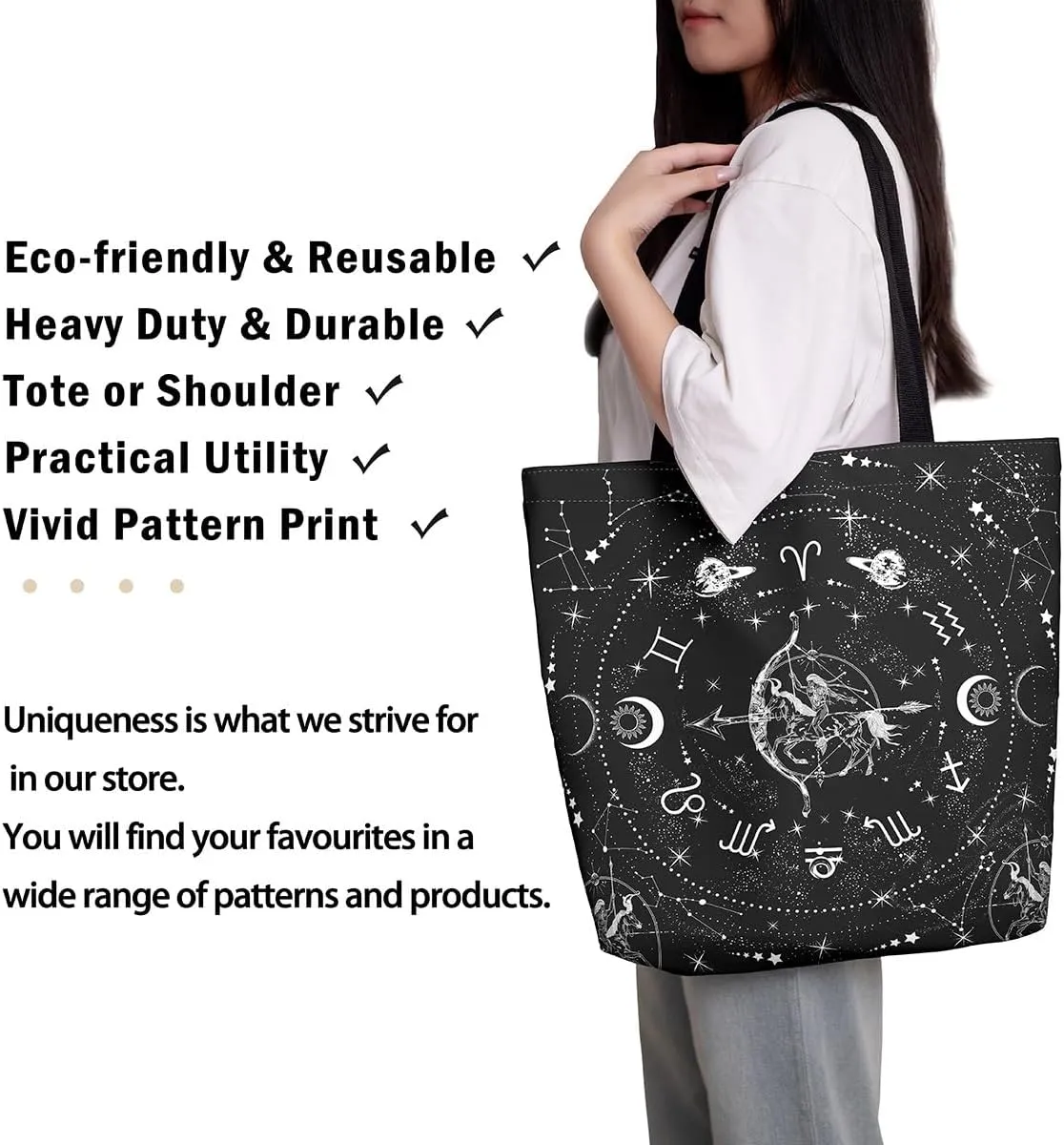 Sun And Moon Tote Bag Galaxy Sun And Moon Shopping Grocery Bags Starry Sky Universe Shoulder Bag