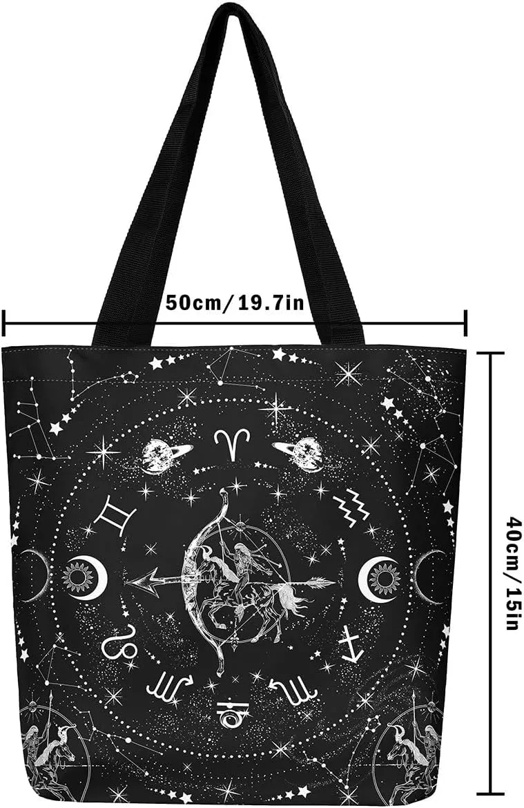 Sun And Moon Tote Bag Galaxy Sun And Moon Shopping Grocery Bags Starry Sky Universe Shoulder Bag