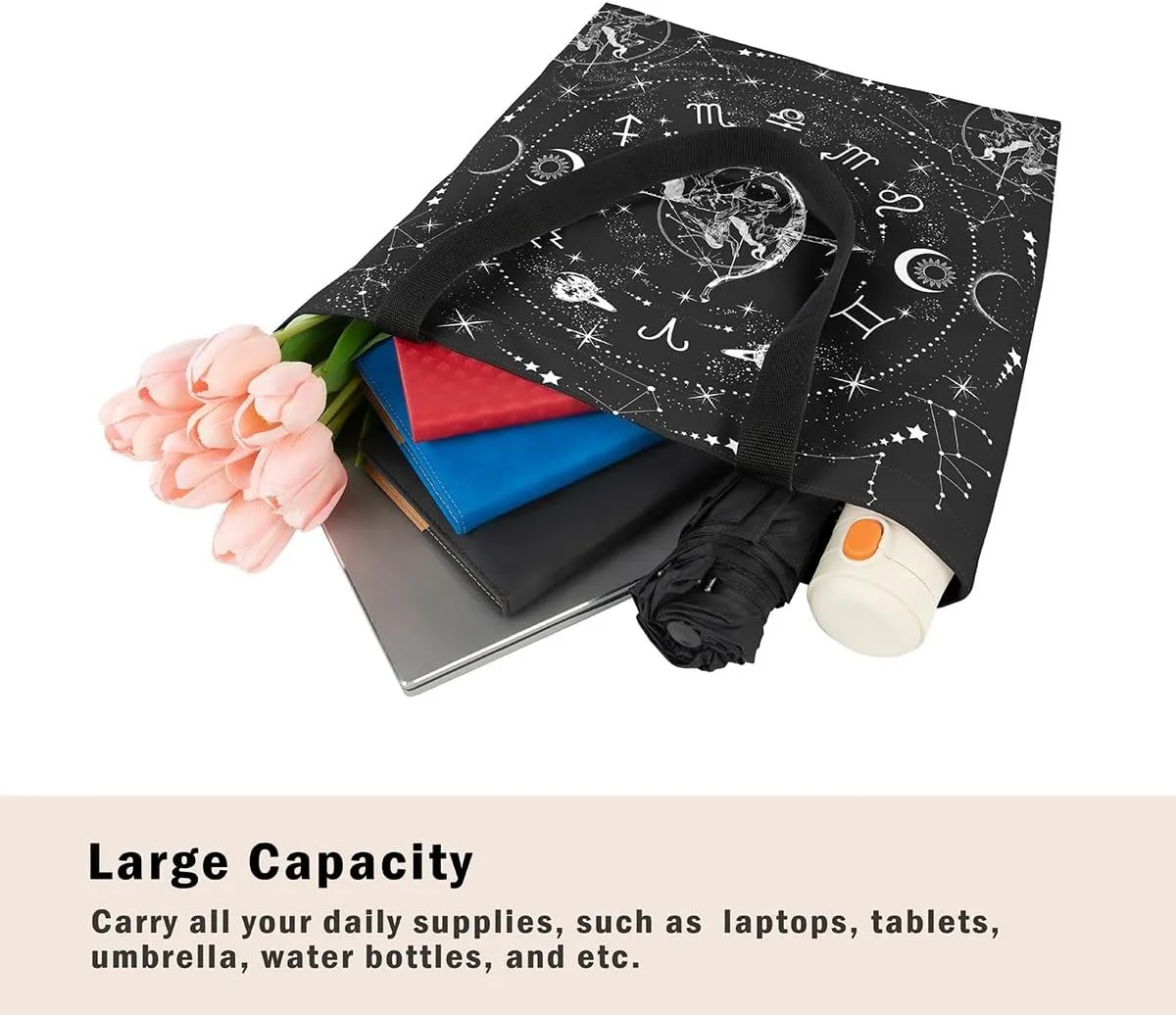 Sun And Moon Tote Bag Galaxy Sun And Moon Shopping Grocery Bags Starry Sky Universe Shoulder Bag