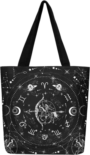 Sun And Moon Tote Bag Galaxy Sun And Moon Shopping Grocery Bags Starry Sky Universe Shoulder Bag