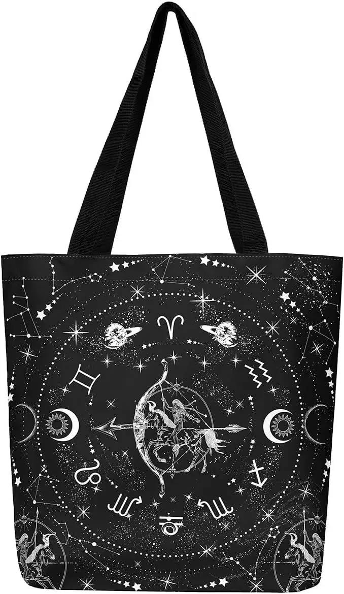 Sun And Moon Tote Bag Galaxy Sun And Moon Shopping Grocery Bags Starry Sky Universe Shoulder Bag