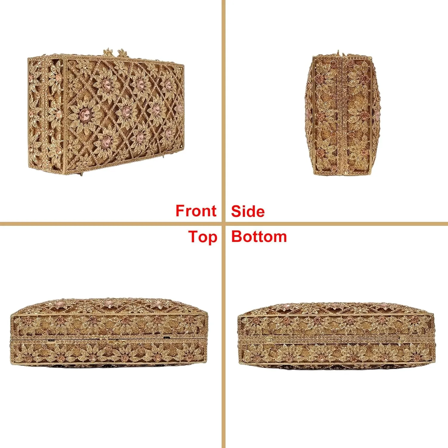 Sunflower Box Crystal Clutch Women Elegant Formal Wedding Bridal Evening Bags Flower Rhinestone Handbags Purse